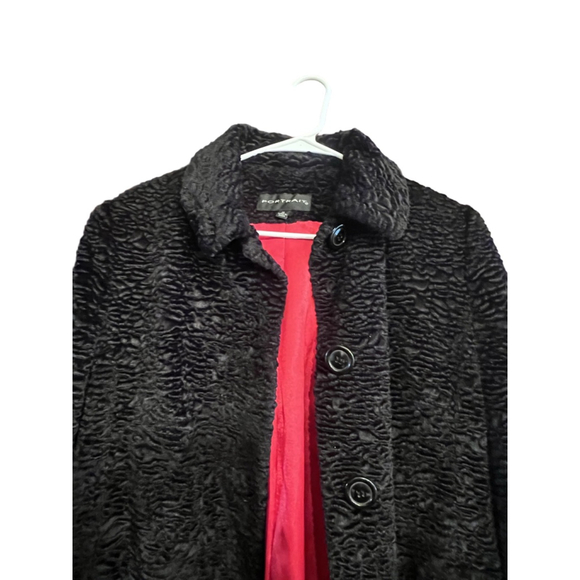 Women's PORTRAIT Black Faux Fur Coat with Red Lining, Size M - Picture 2 of 12